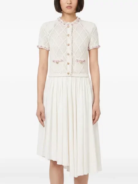 Rochie Self-portrait cu franjuri tricotate alb