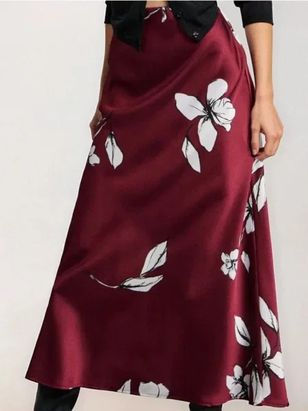 Атласна спідниця міді бордовий