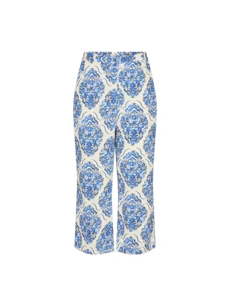 Lniane spodnie Soyaconcept z nadrukiem niebieskie