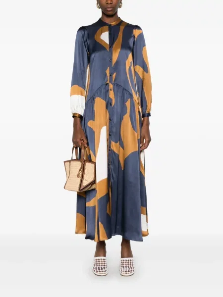 Rochie maxi Kiton cu imagine cu imprimeu abstract de costum albastru