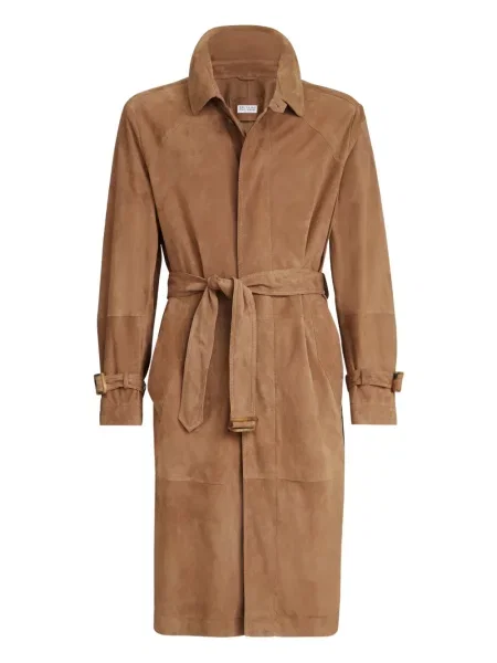 Palton Brunello Cucinelli din piele de căprioară maro