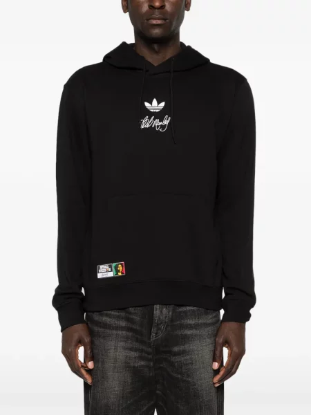 Hanorac cu glugă Adidas cu glugă cu autograf negru