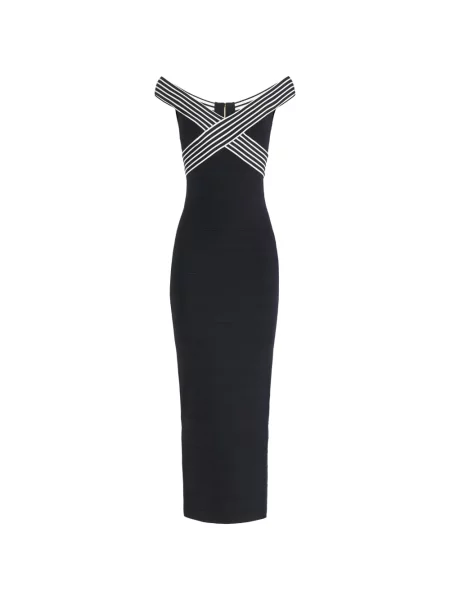Rochie maxi Elisabetta Franchi cu dungi lungă de costum negru