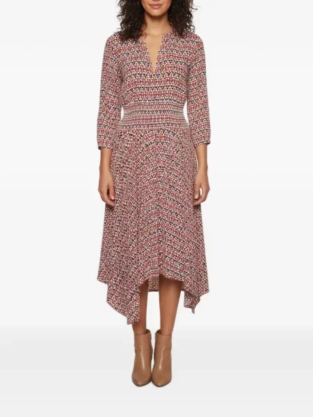Rochie Maje cu imagine cu imprimeu geometric asimetrică roșu