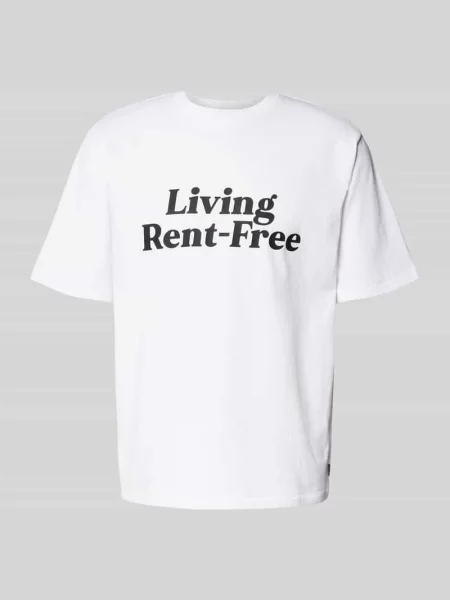 T-shirt z prążkowanym okrągłym dekoltem Review biała