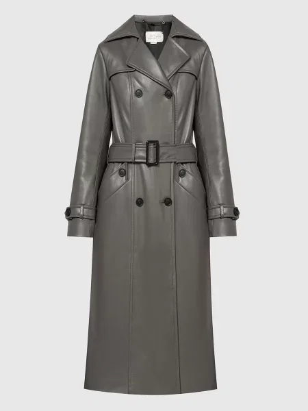 Шкіряний двобортний тренч Babe Pay Pls сірий