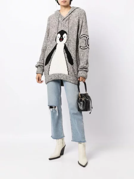 Pletená stahovací šňůrka mikina s kapucí Chanel Pre-owned šedá