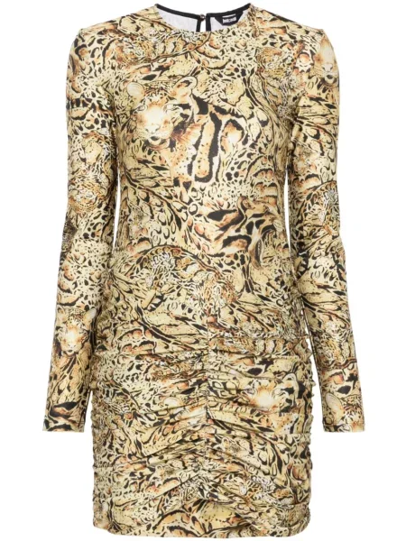 Sukienka mini Just Cavalli z nadrukiem w tygrysie prążki garniturowa żółta