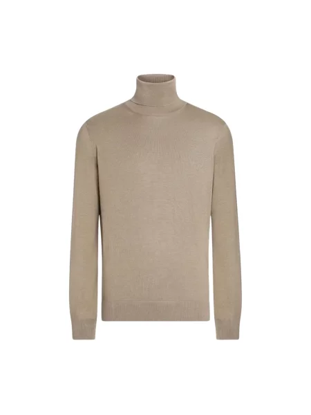 Sweter z golfem Zegna z kaszmiru do golfa beżowy