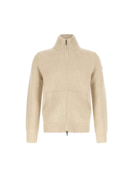 Kardigan Moncler wełniany z kamieniami beżowy