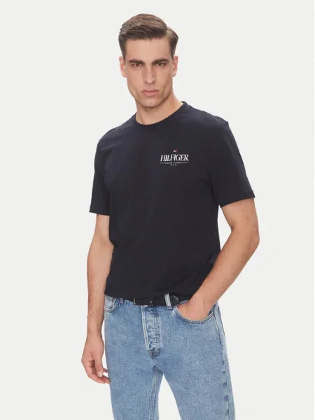 Tommy Hilfiger Tričko Stack Tmavomodrá biela