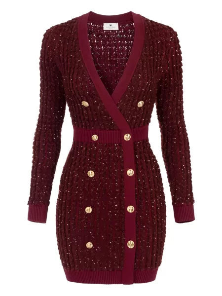 Rochie mini Elisabetta Franchi cu paiete tricotate de costum roșu