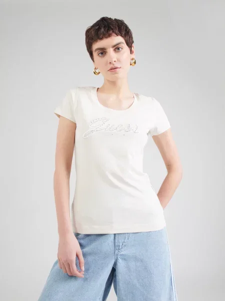 Guess Majica Écru Slim Fit modra