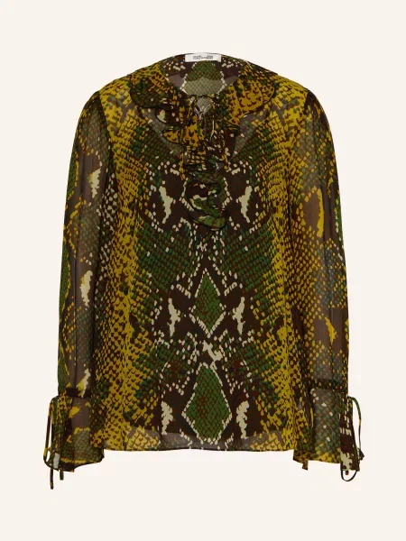 Diane Von Furstenberg Košilová Halenka Paola S Volánky tmavě hnědá / koňaková zelená