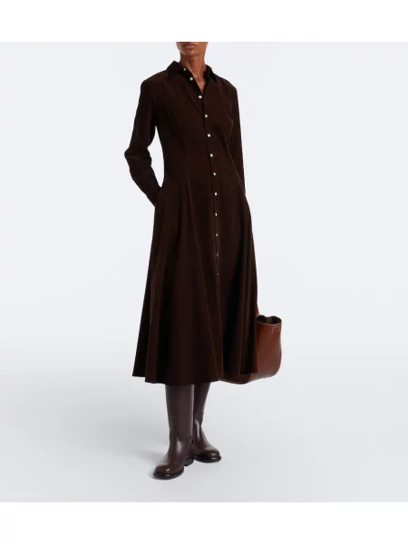 Rochie midi Polo Ralph Lauren de catifea cord maro