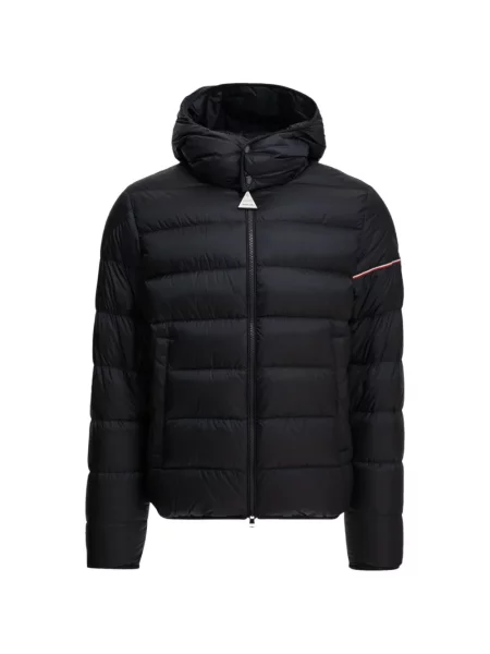 Ošišano kaput Moncler s kapuljačom s houndstooth uzorkom bijela