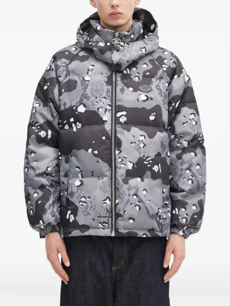 Geacă Aape By A Bathing Ape cu glugă cu imagine cu model camuflaj gri