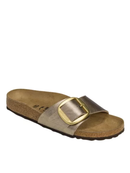 Klapki Birkenstock zamszowe na sprzączkę brązowe