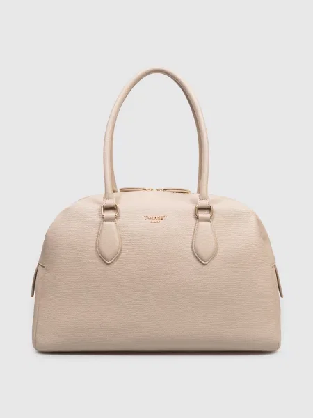 Сумка-боулер з фактурним логотипом Twinset бежева