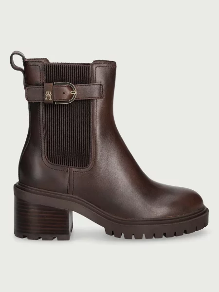 Tommy Hilfiger chelsea čižmy na dámske kožené BLOCK HEEL BUCKLED CHELSEA BOOT hnedá