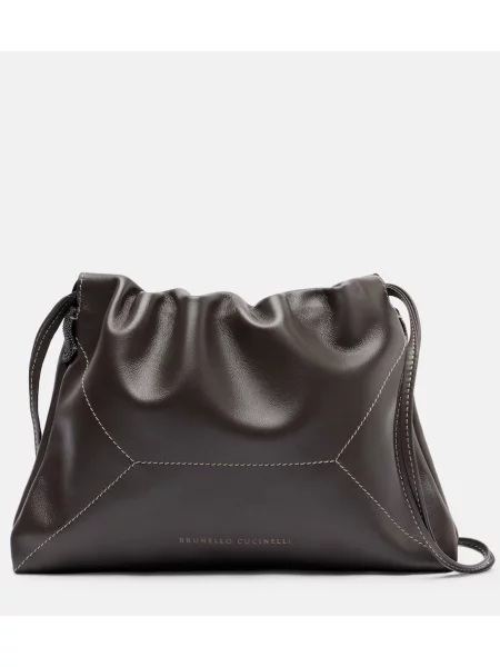 Kožená kožená taška Brunello Cucinelli hnedá