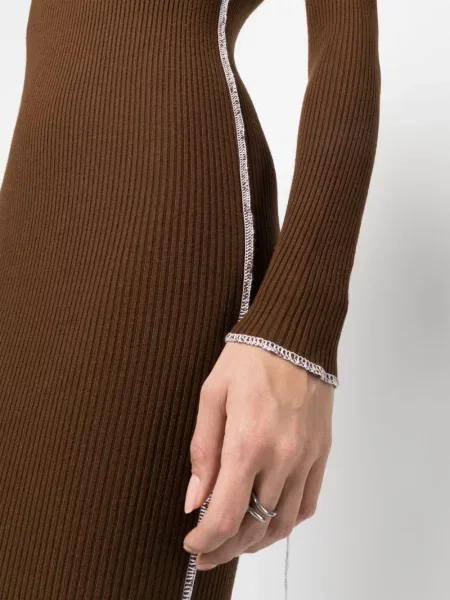 Rochie midi Julfer tricotate până la genunchi de costum maro
