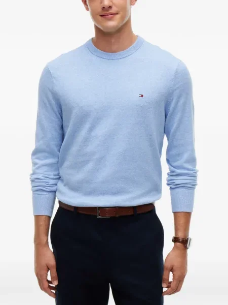Пуловер Tommy Hilfiger бродиран с кръгло деколте синьо