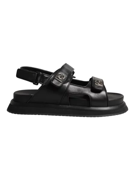 Sandały Dolce And Gabbana skórzane z logo czarne