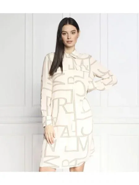Marc Cain Rochie cu adaos de mătase bej