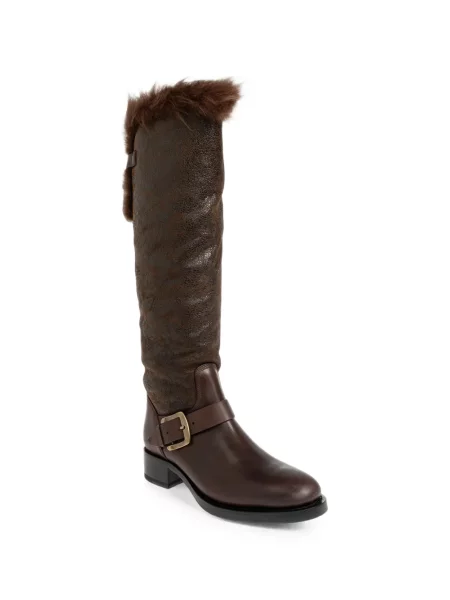 Botine Dsquared2 cu cataramă cu blană maro