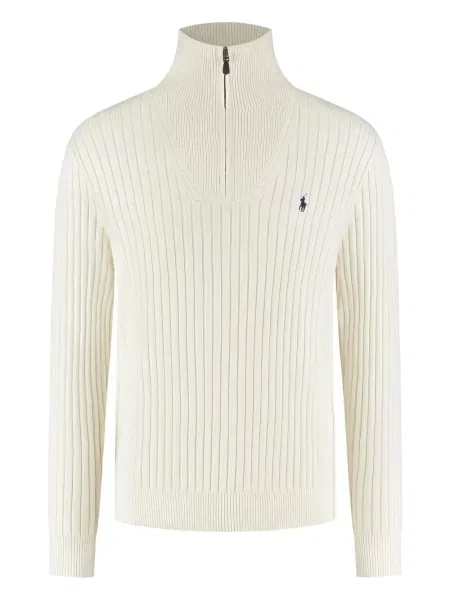Hanorac cu glugă Polo Ralph Lauren de jumătate de fermoar cu imagine alb