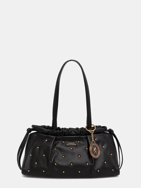 Geantă Tommy Hilfiger Soft Leather Shoulder Bag Studs negru