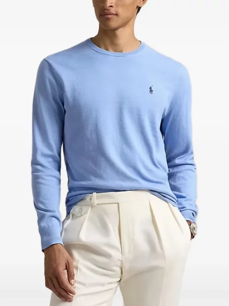 Cămașă Polo Ralph Lauren cu broderie tricotate cu decolteu în V albastru