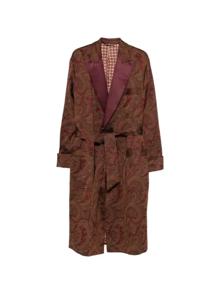 Cu centură palton Etro cu model paisley din jacard roșu