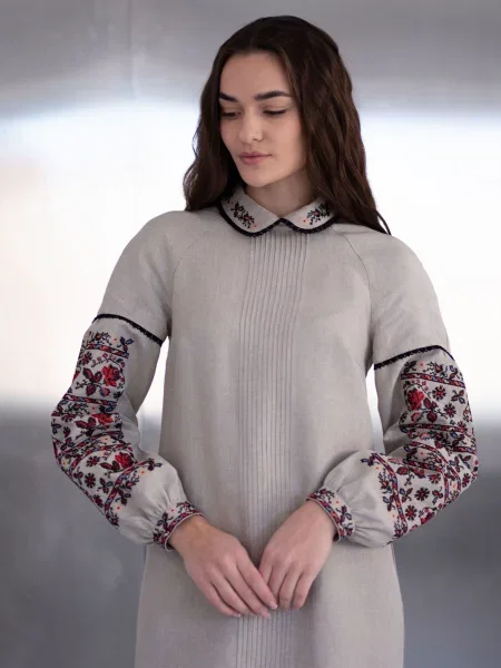 Лляна Вишита сукня Едельвіка бежевий