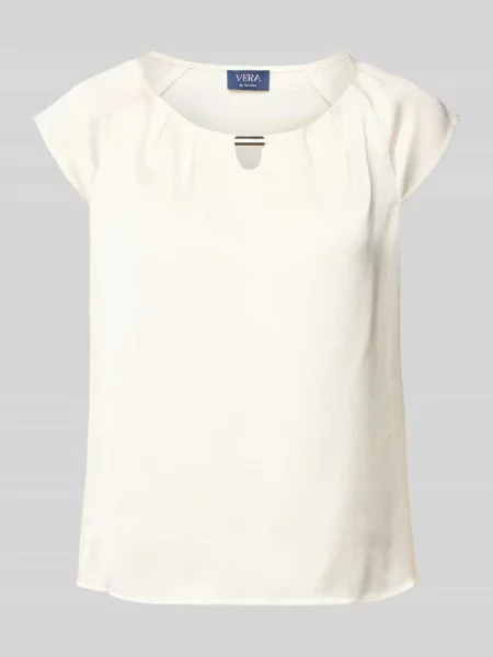 T-shirt z satyny z okrągłym dekoltem Vera Mont biała