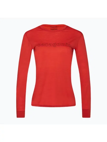 Tričko Patagonia Cap Cool Merino Blend Longsleeve Graphic outline text logo/madder red červené