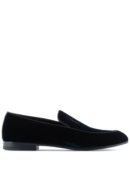 Pantofi loafer Giorgio Armani de catifea cu autograf albastru