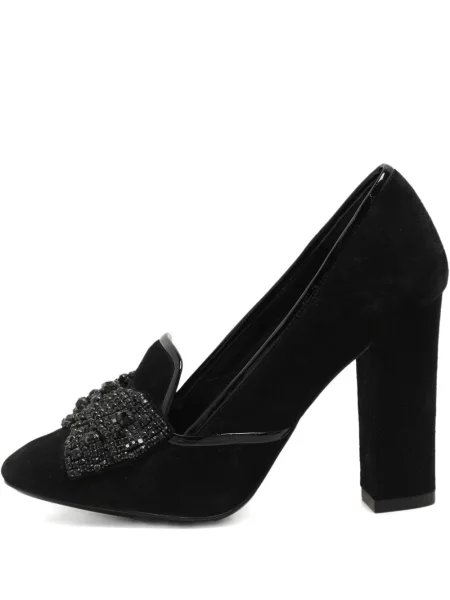 Pantofi cu toc Tory Burch cu funde din piele de căprioară negru