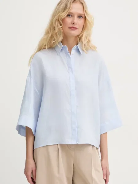 MM by Max Mara koszula lniana RITO niebieska