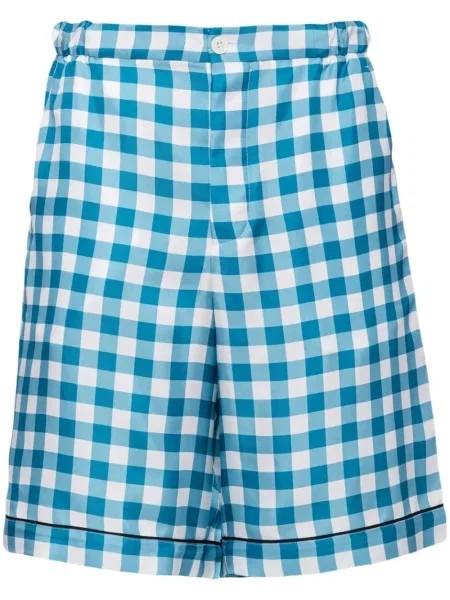 Hedvábné kostkované bermudy Prada s potiskem modré