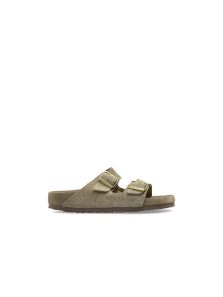 Klapki Birkenstock zamszowe beżowe