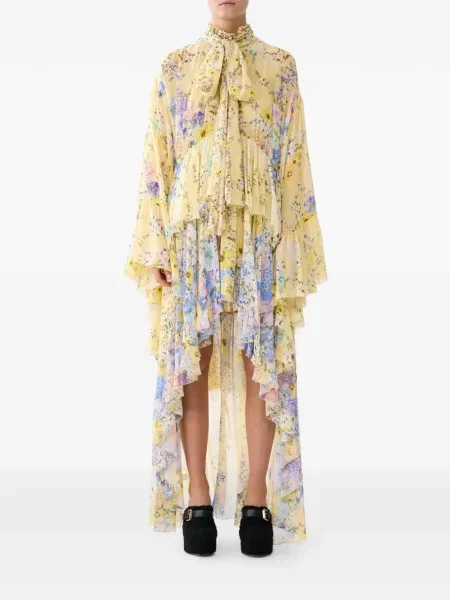 Rochie Camilla cu model floral cu imagine de costum galben