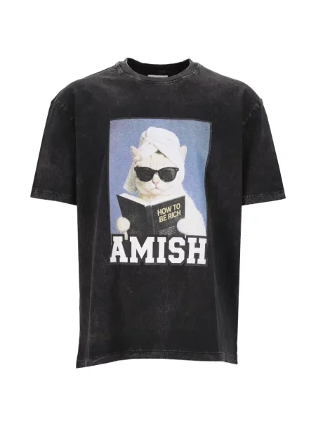 Тениска Amish с принт черно