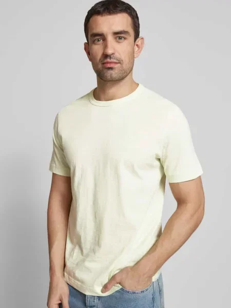 T-shirt o kroju regular fit z czystej bawełny z gumowanym nadrukiem z logo Tom Tailor żółta