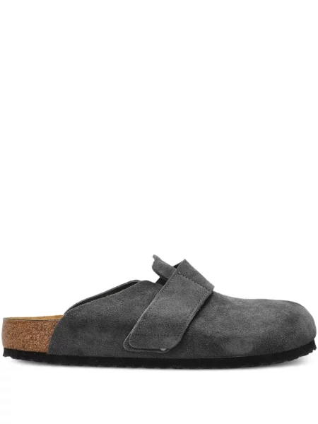 Papuci tip mules Birkenstock din piele de căprioară gri