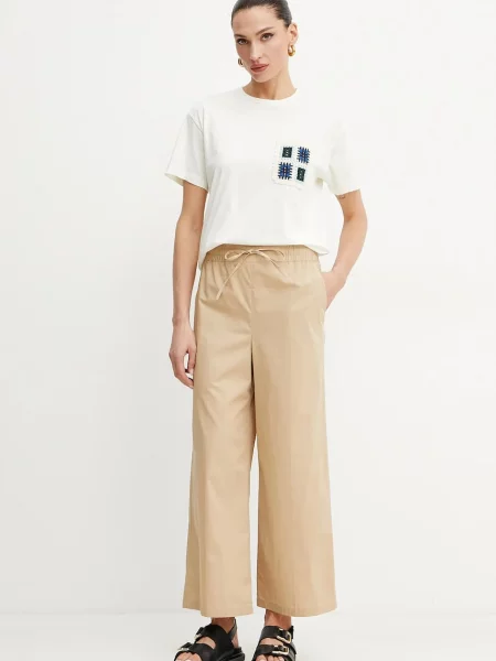 Marella spodnie Emme by Marella szerokie high waist beżowy
