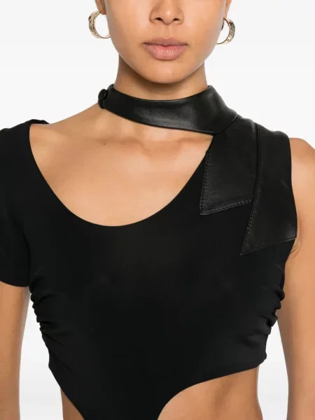 Top Mitiliane Couture din piele cu inserții din piele negru