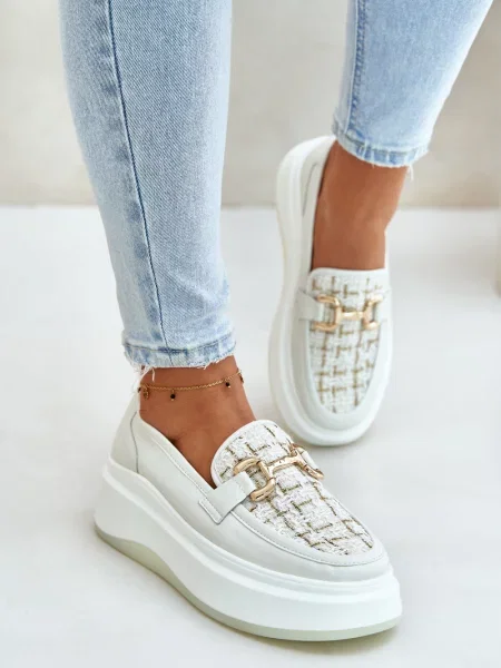 Mocasini Kesi din piele cu platformă bej