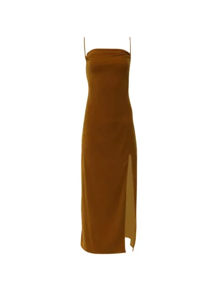 Rochie midi Staud de catifea maro